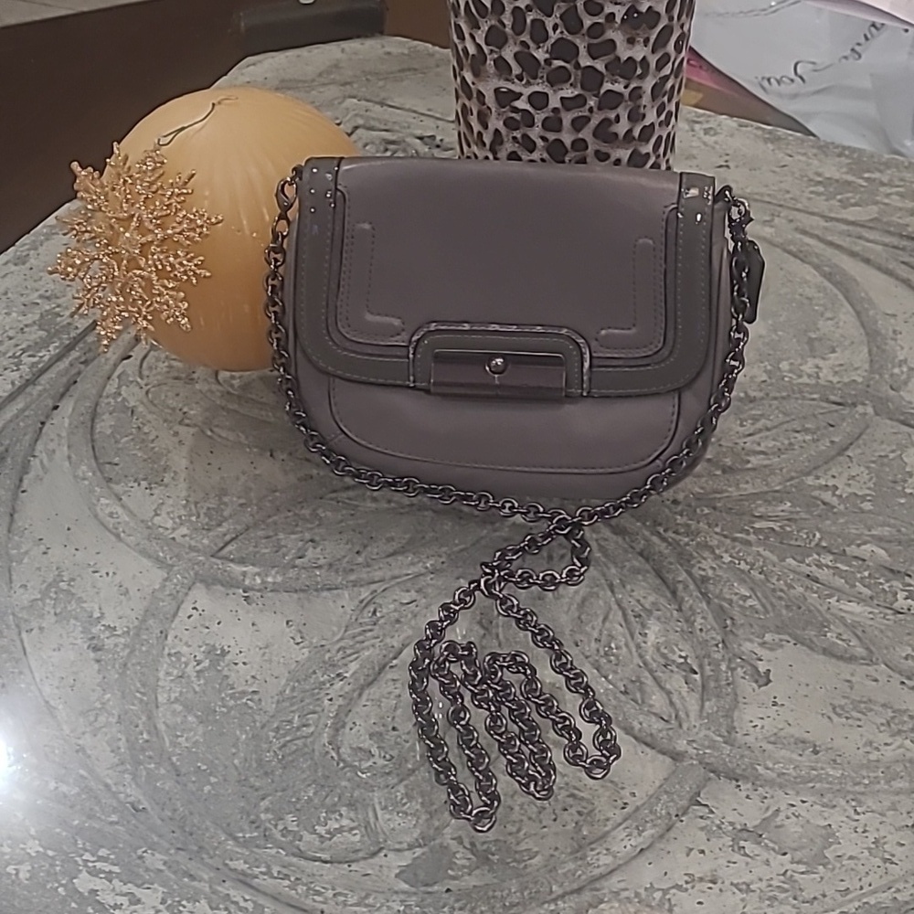 COACH WOMEN'S GRAY LEATHER CROSSBODY CHAIN BAG - Picture 2 of 11